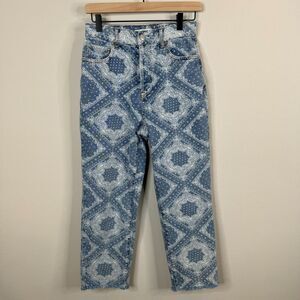 PacSun Womens Bandana Print Button Fly  Jeans Size 26 High Waisted Blue‎ Denim